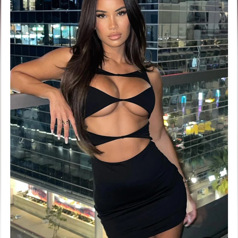 NWT white fox black cutout dress